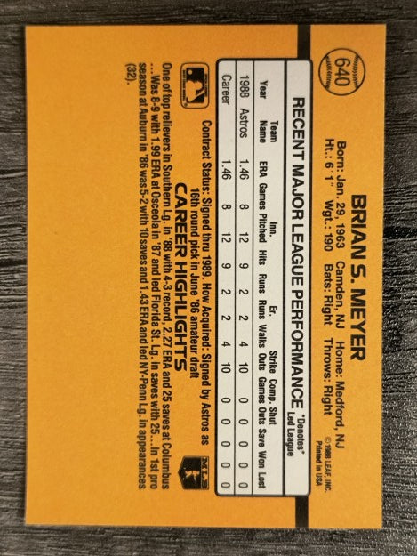 1989 Donruss #640 Brian Meyer