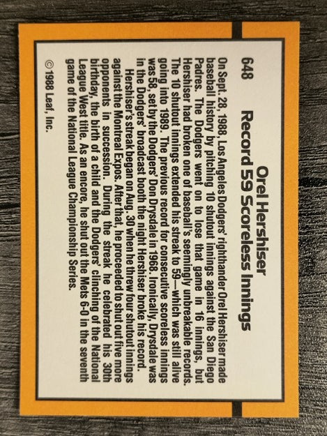 1989 Donruss #648 Orel Hershiser/59 and Counting
