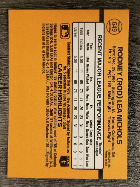 1989 Donruss #649 Rod Nichols