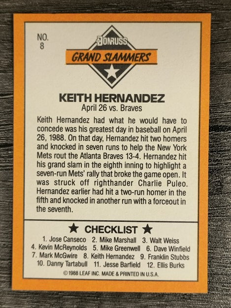 1989 Donruss Grand Slammers #8 Keith Hernandez