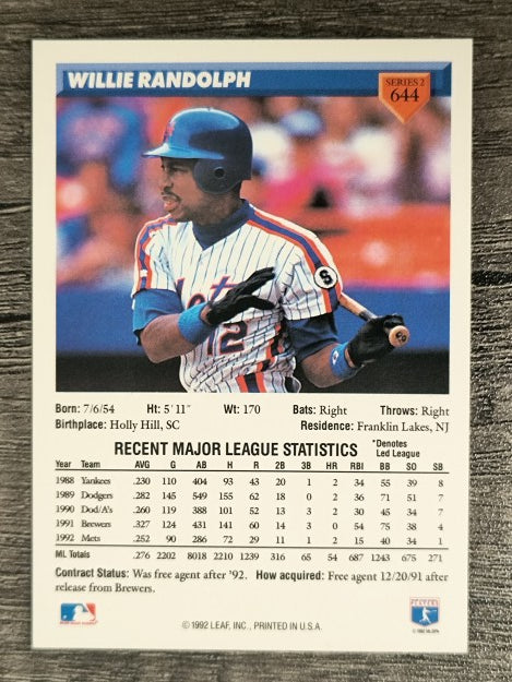 1993 Donruss #644 Willie Randolph