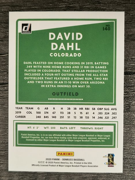 2020 Donruss #140 David Dahl