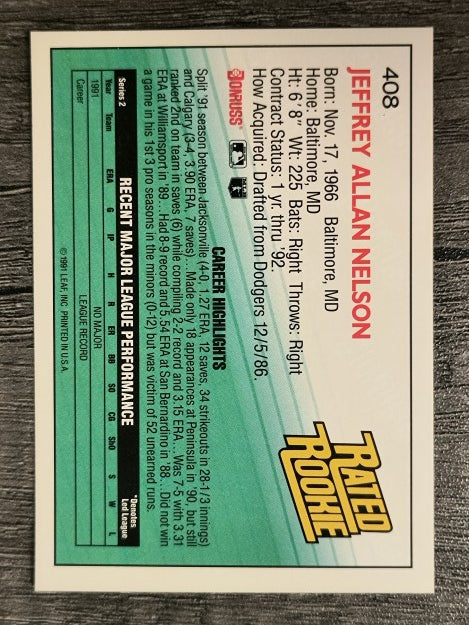 1992 Donruss #408 Jeff Nelson RR RC