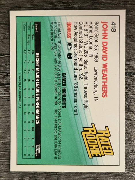 1992 Donruss #418 David Weathers RR RC
