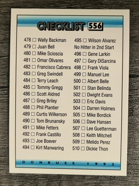 1992 Donruss #556 Checklist 478-555