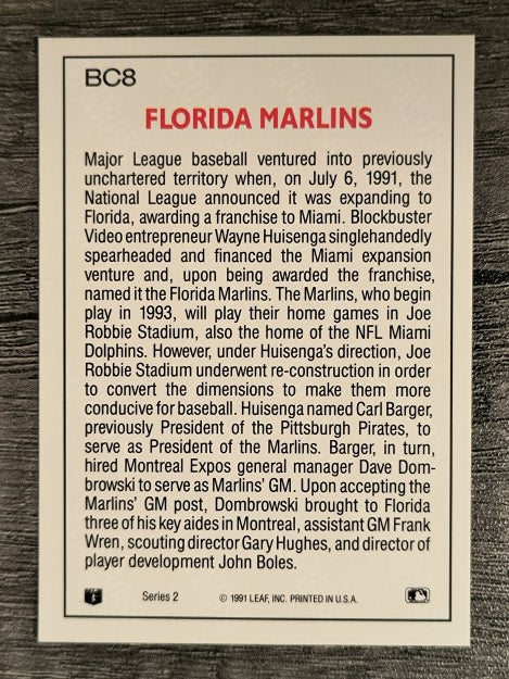 1992 Donruss Bonus Cards #BC8 Florida Marlins