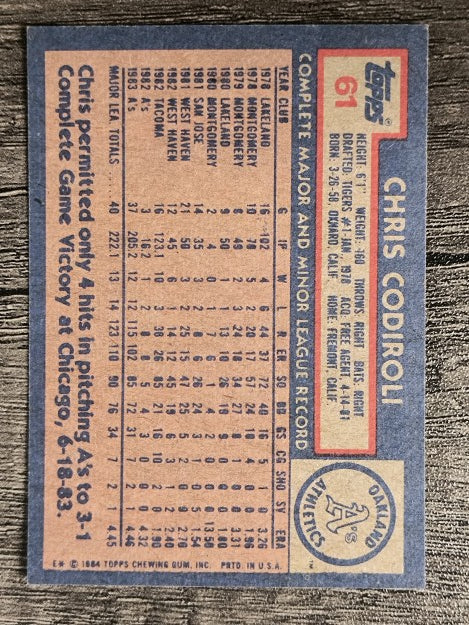 1984 Topps #61 Chris Codiroli
