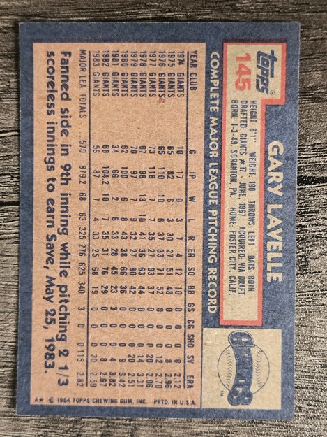 1984 Topps #145 Gary Lavelle