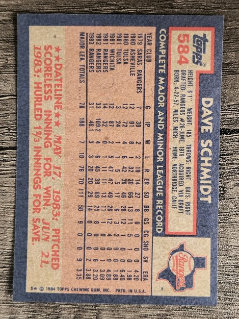 1984 Topps #584 Dave Schmidt