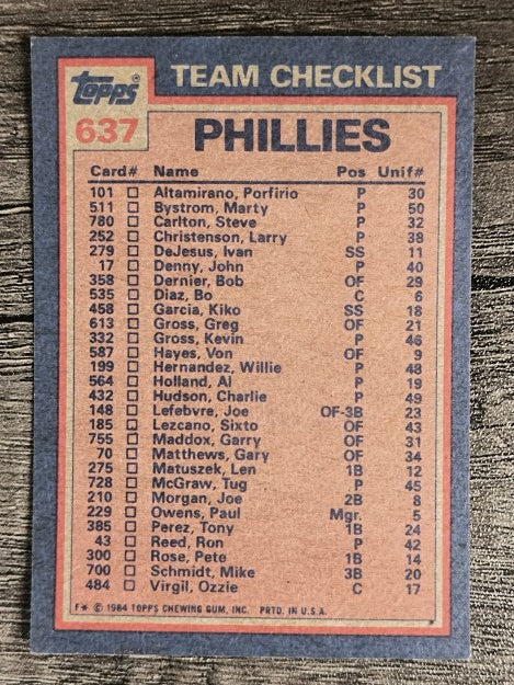 1984 Topps #637 Phillies TL/Gary Matthews/John Denny