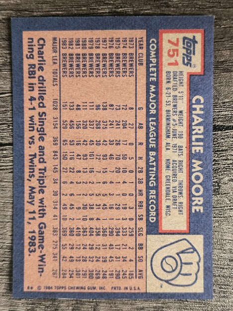 1984 Topps #751 Charlie Moore