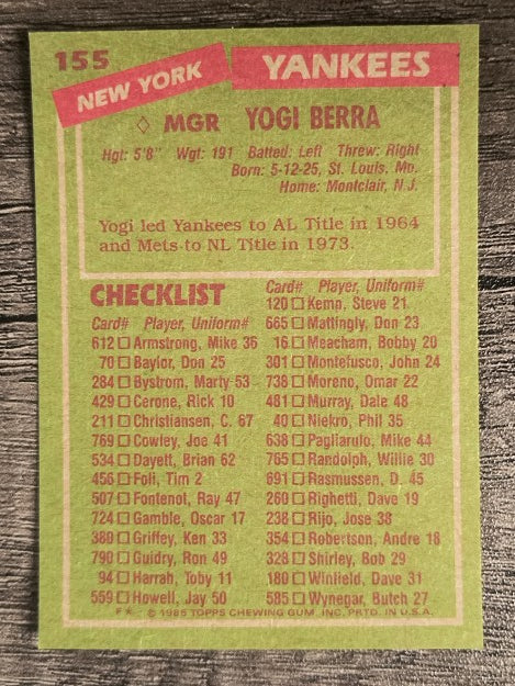 1985 Topps #155 Yogi Berra MG