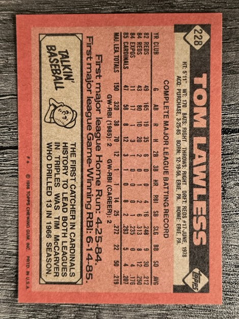1986 Topps #228 Tom Lawless