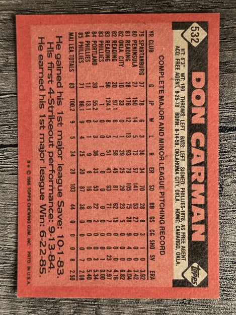 1986 Topps #532 Don Carman