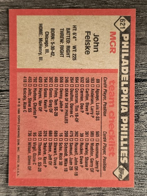 1986 Topps #621 John Felske MG