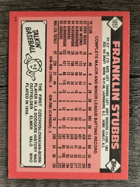 1986 Topps Traded #105T Franklin Stubbs