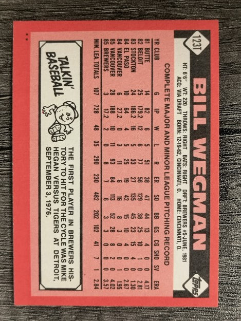 1986 Topps Traded #123T Bill Wegman XRC