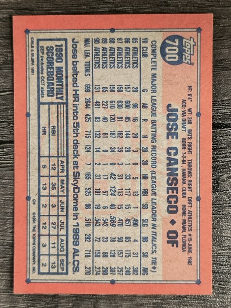 1991 Topps #700 Jose Canseco