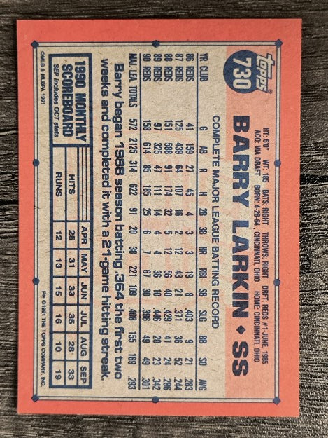1991 Topps #730 Barry Larkin