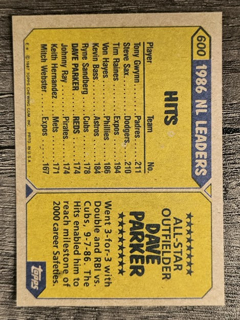 1987 Topps #600 Dave Parker AS