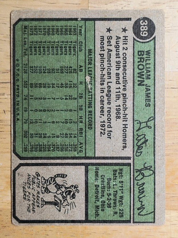 1974 Topps #389 Gates Brown (POOR)