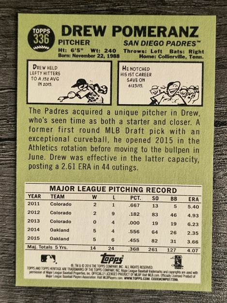 2016 Topps Heritage #336 Drew Pomeranz