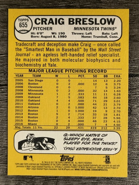 2017 Topps Heritage #655 Craig Breslow
