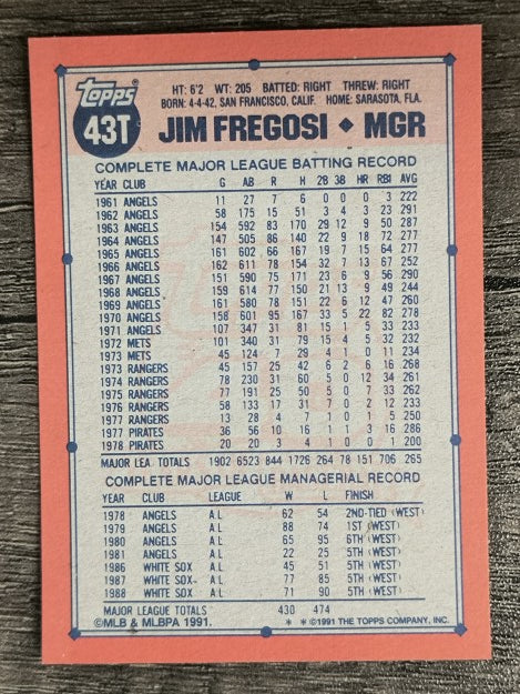 1991 Topps Traded #43T Jim Fregosi MG