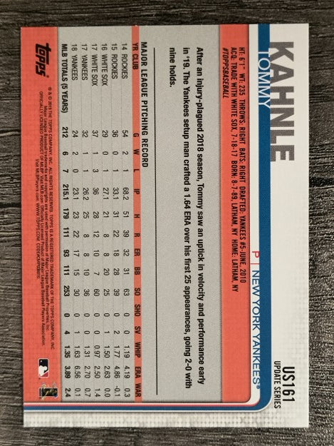2019 Topps Update #US161 Tommy Kahnle