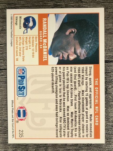 1989 Pro Set #235 Randall McDaniel RC