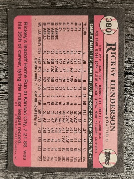 1989 Topps #380 Rickey Henderson
