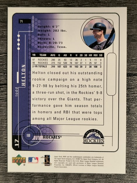1999 Upper Deck MVP #71 Todd Helton
