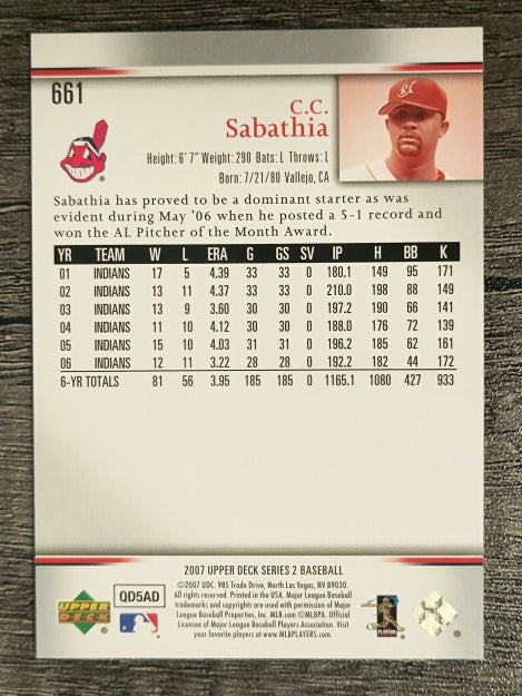 2007 Upper Deck #661 C.C. Sabathia