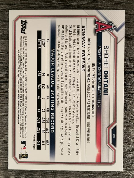 2021 Bowman #85 Shohei Ohtani