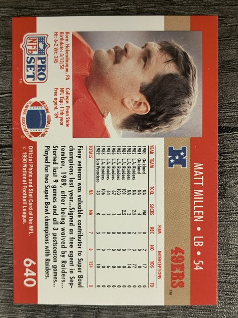 1990 Pro Set #640 Matt Millen