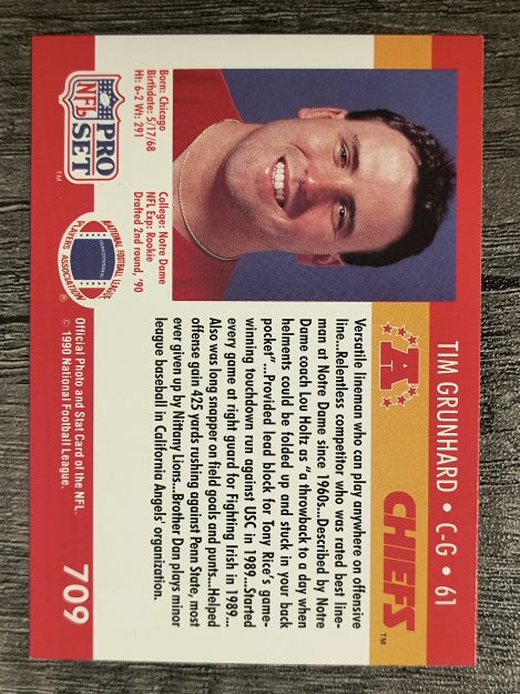 1990 Pro Set #709 Tim Grunhard RC