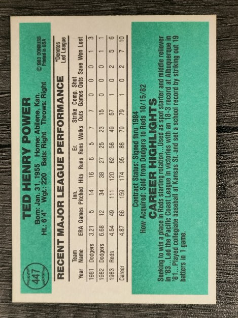 1984 Donruss #447 Ted Power