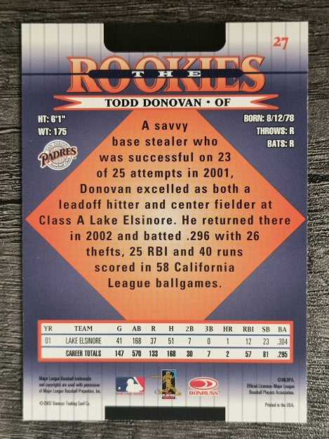 2002 Donruss Rookies #27 Todd Donovan RC