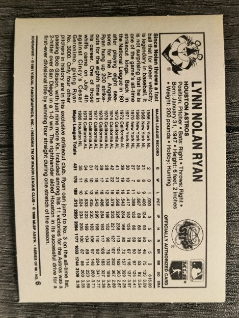 1981 Kellogg's #6 Nolan Ryan