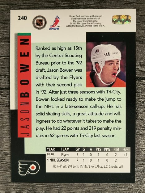 1993-94 Upper Deck #240 Jason Bowen SR RC