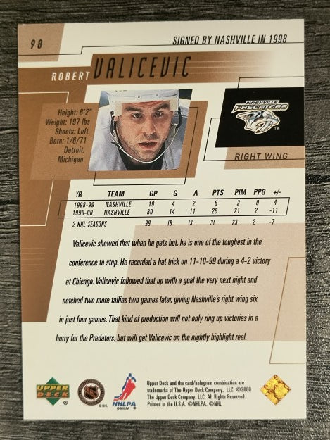 2000-01 Upper Deck #98 Rob Valicevic
