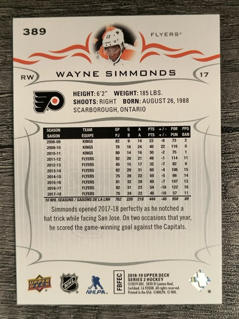 2018-19 Upper Deck #389 Wayne Simmonds