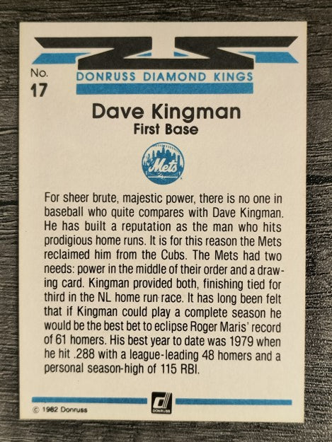 1982 Donruss #17 Dave Kingman DK