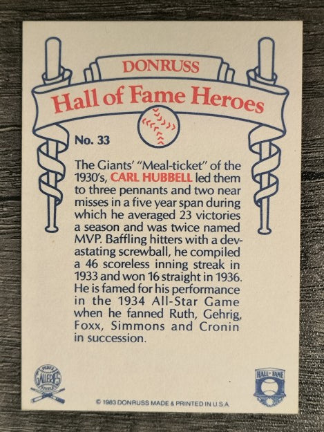 1983 Donruss HOF Heroes #33 Carl Hubbell