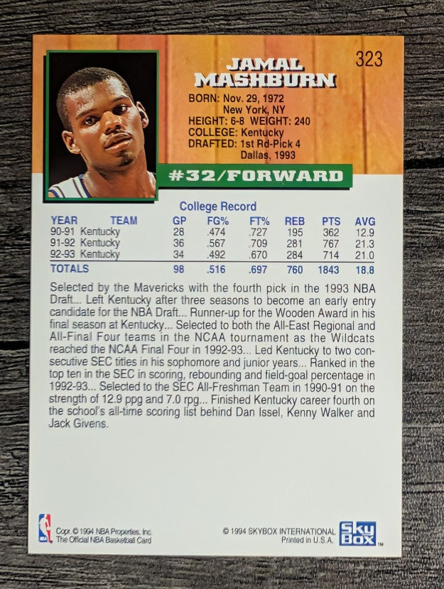 1993-94 Hoops #323 Jamal Mashburn RC (NM)