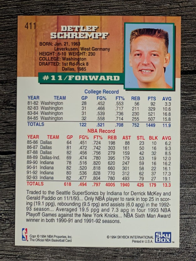 1993-94 Hoops Fifth Anniversary Gold #411 Detlef Schrempf (NM)