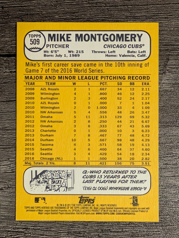 2017 Topps Heritage #509 Mike Montgomery