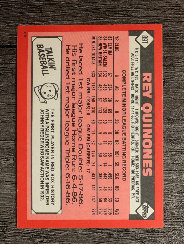 1986 Topps Traded #89T Rey Quinones