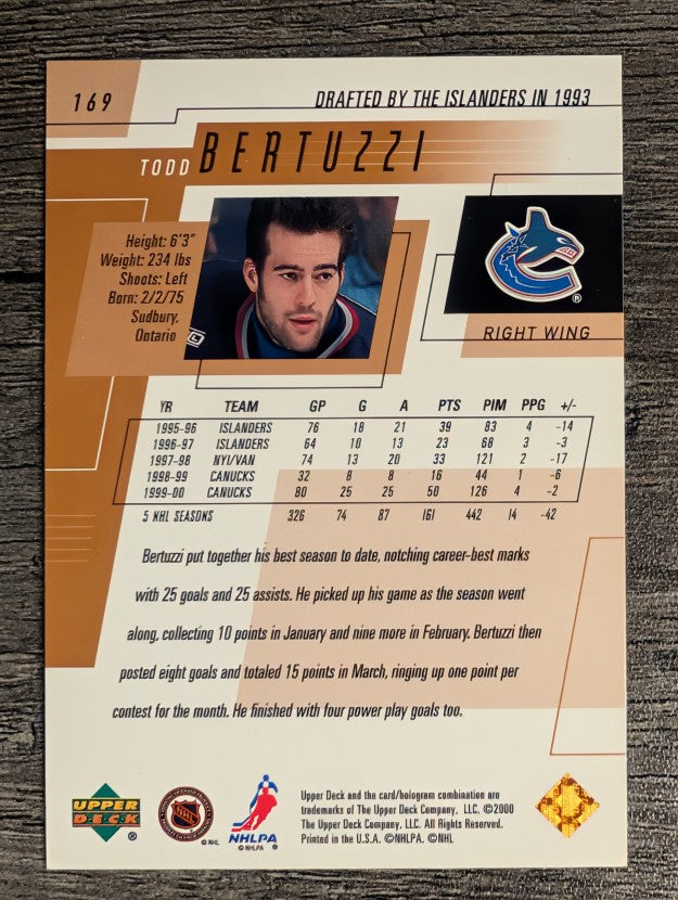 2000-01 Upper Deck #169 Todd Bertuzzi