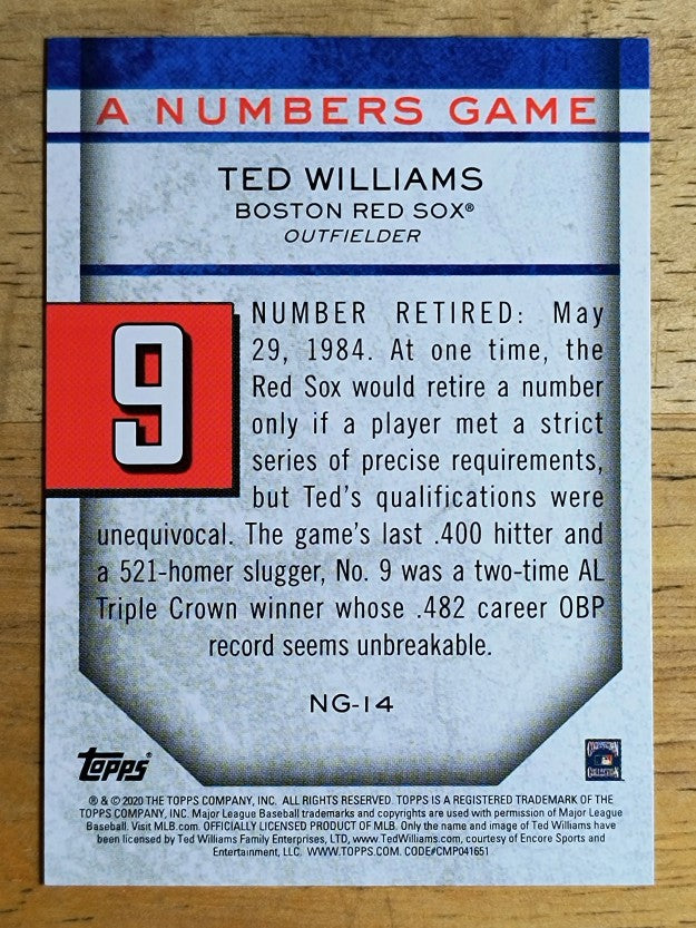 2020 Topps Update A Numbers Game #NG14 Ted Williams